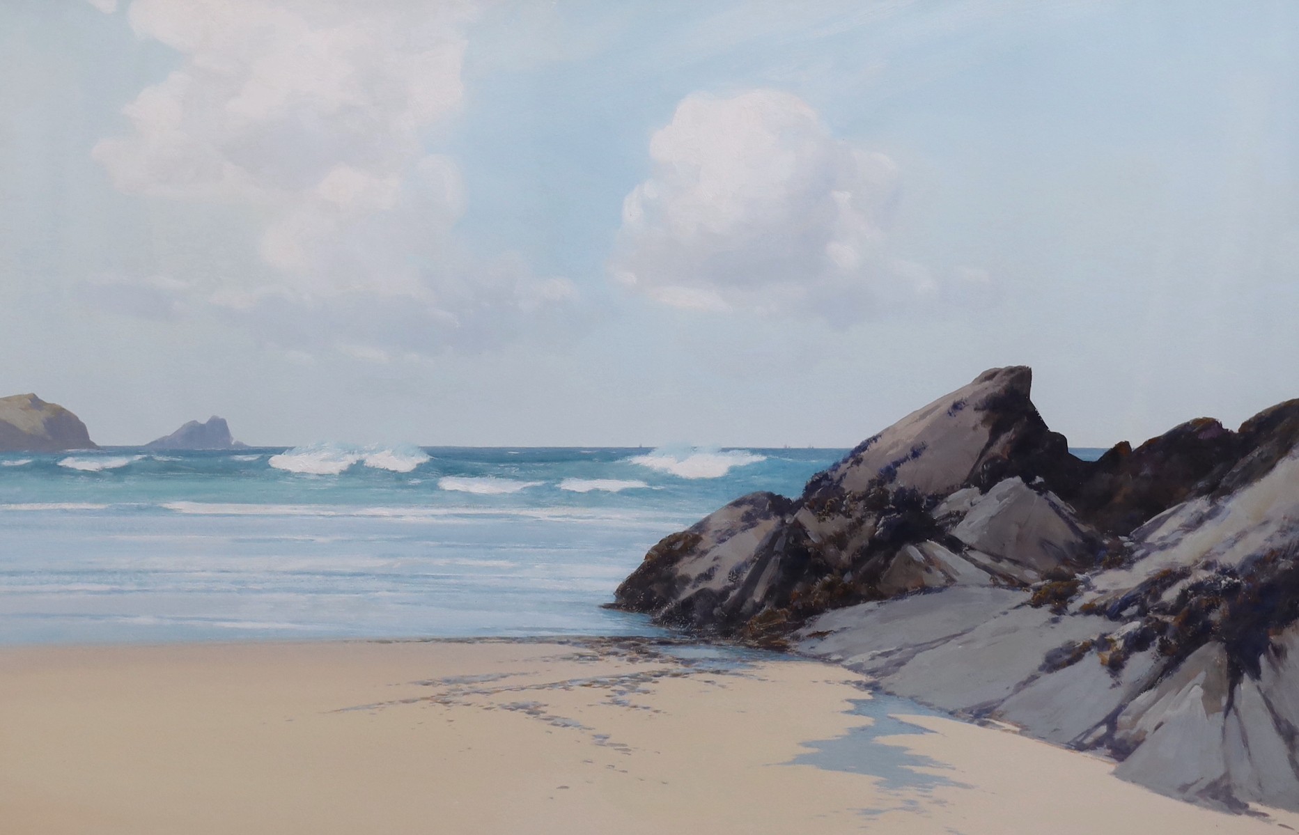Frederick John Widgery (British, 1861-1942), 'Town Beach, Newquay' and 'Cornish beach scene', pair of gouaches on paper, 59 x 90cm
